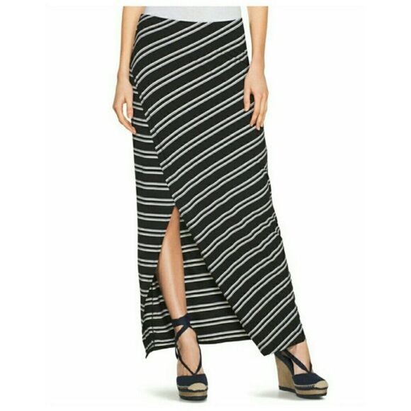 WHBM Black & White Stripe Wrap Maxi Skirt Size XS - Picture 1 of 8